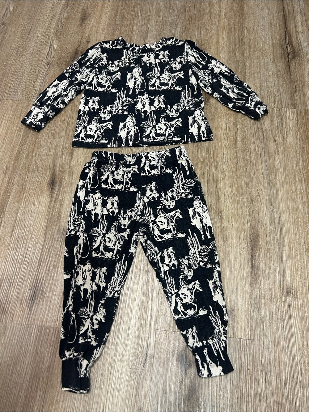Kids Black and White Western Print Pajama Set